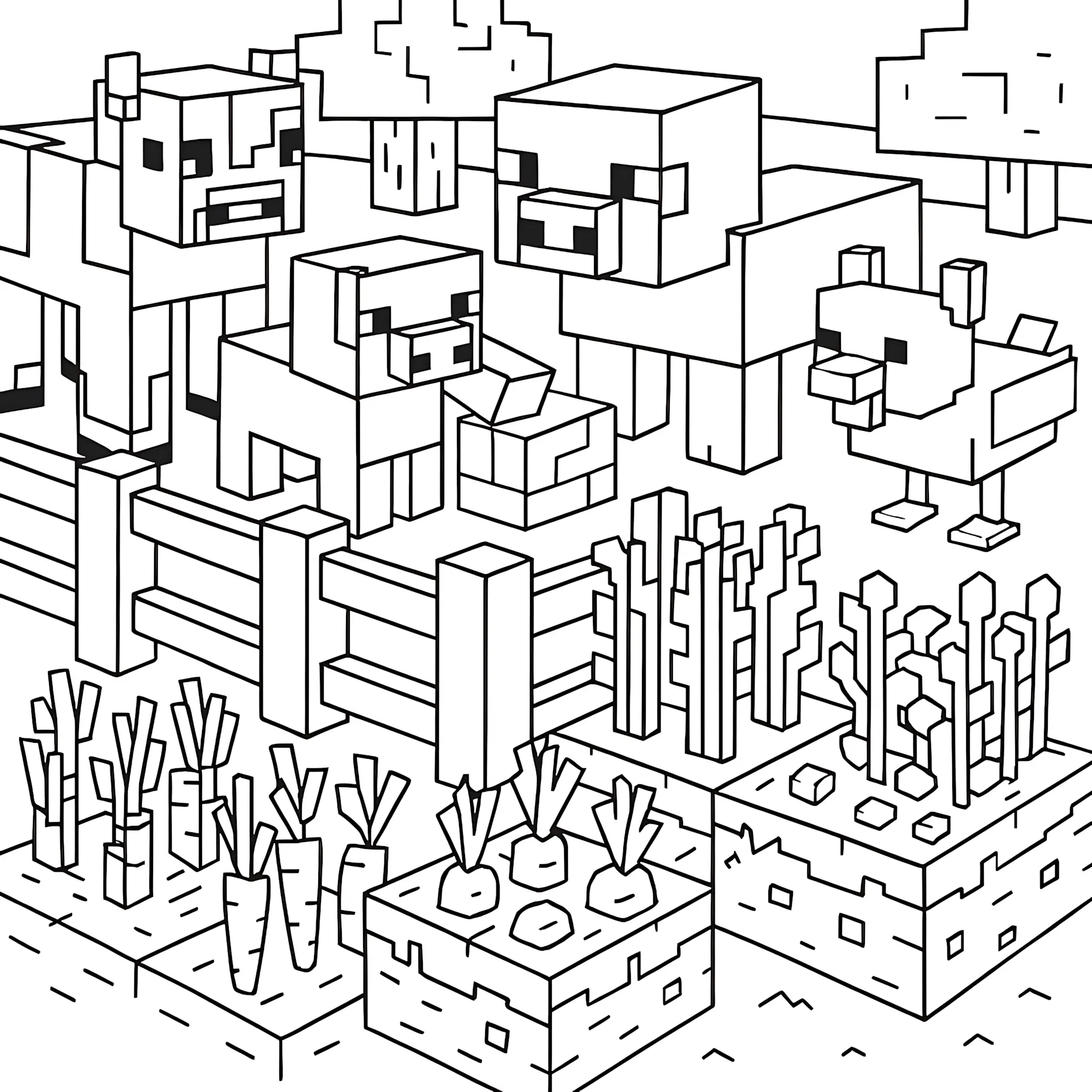 Minecraft  Farm  Animals  Coloring  Page
